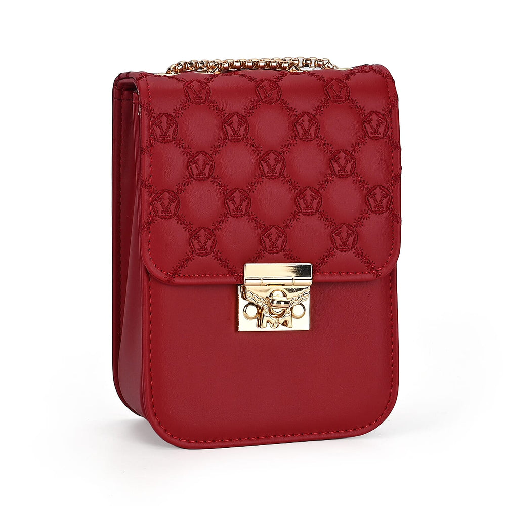 Elegant Monogram Quilted Phone Bag with Matching Clutch Card Holder - Burgundy