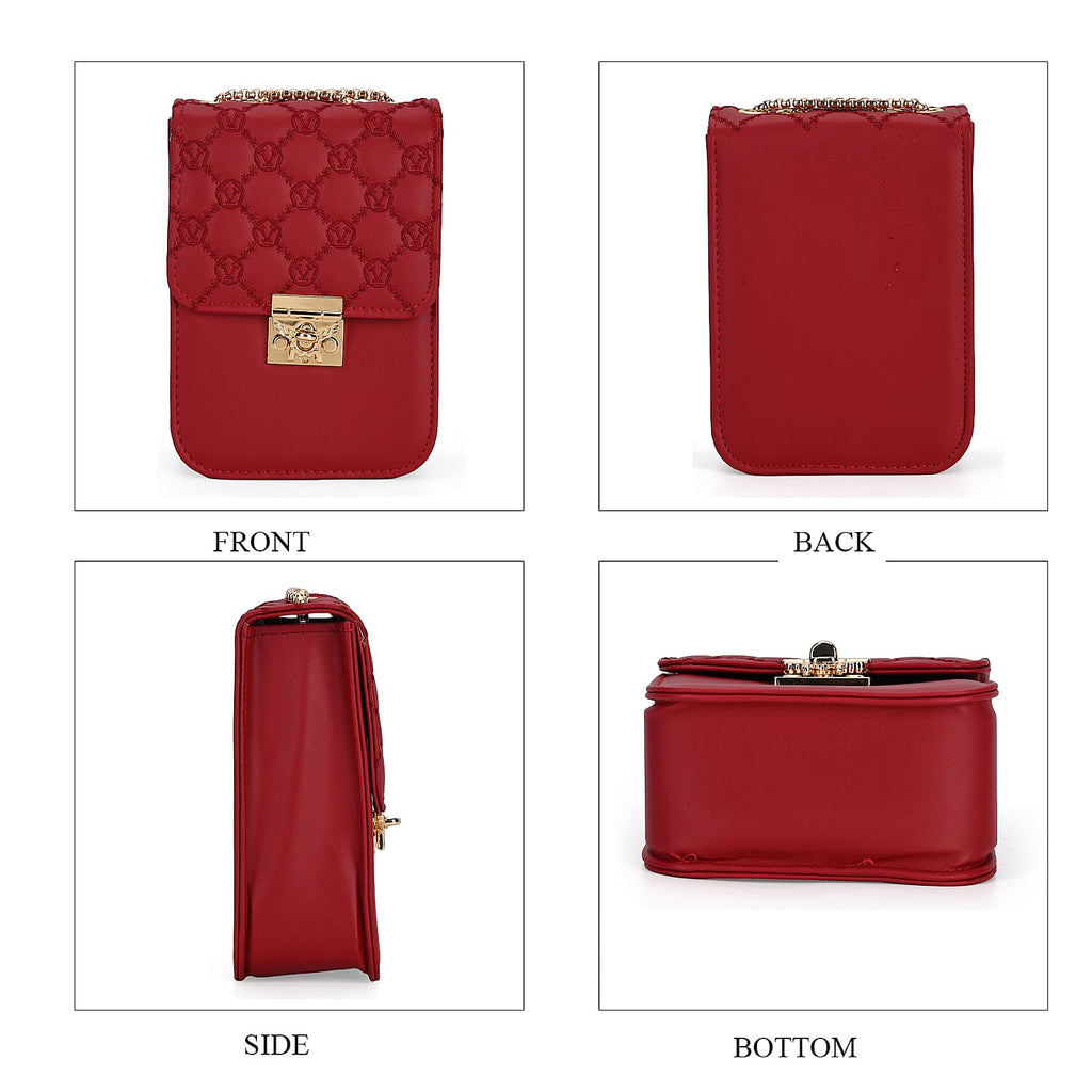 Elegant Monogram Quilted Phone Bag with Matching Clutch Card Holder - Burgundy