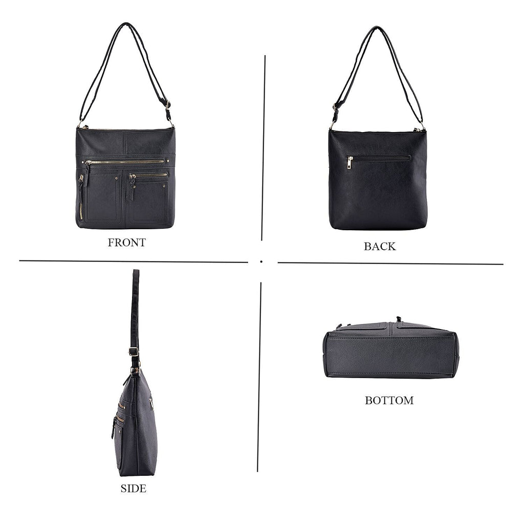 Leatherette Multi Compartment Crossbody Bag - Black