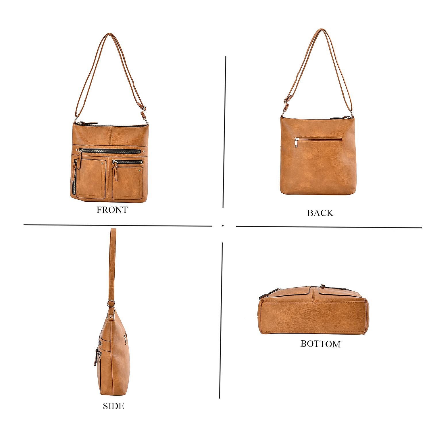 Leatherette Multi Compartment Crossbody Bag - Tan