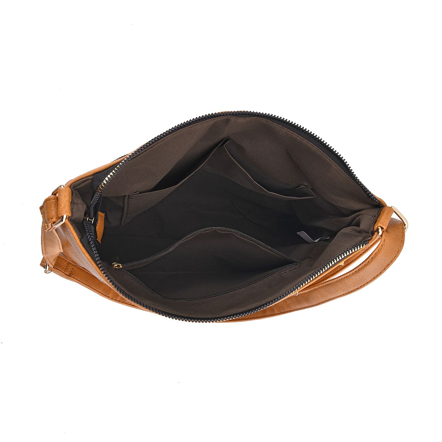 Leatherette Multi Compartment Crossbody Bag - Tan