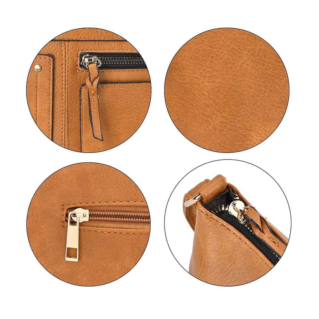 Leatherette Multi Compartment Crossbody Bag - Tan