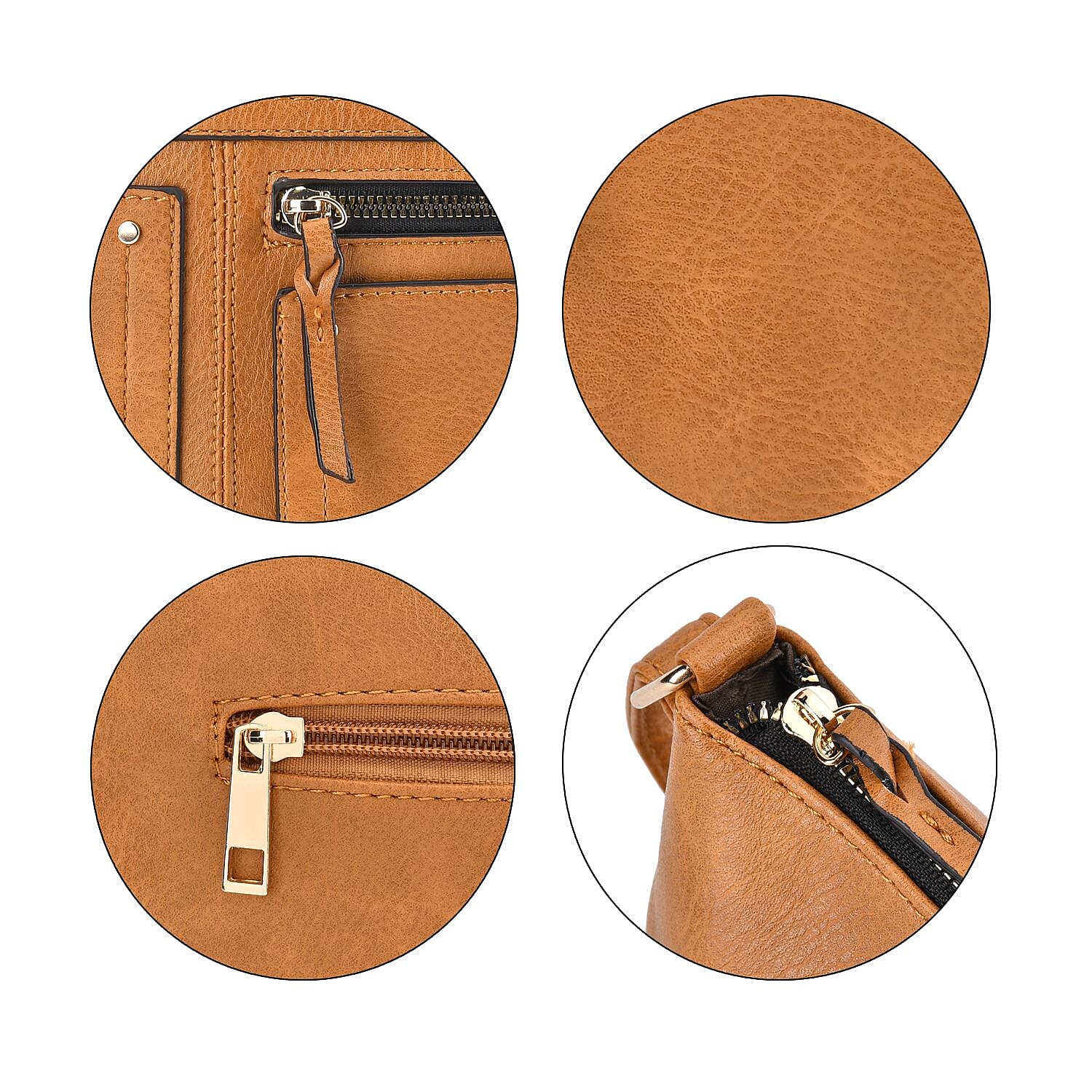 Leatherette Multi Compartment Crossbody Bag - Tan
