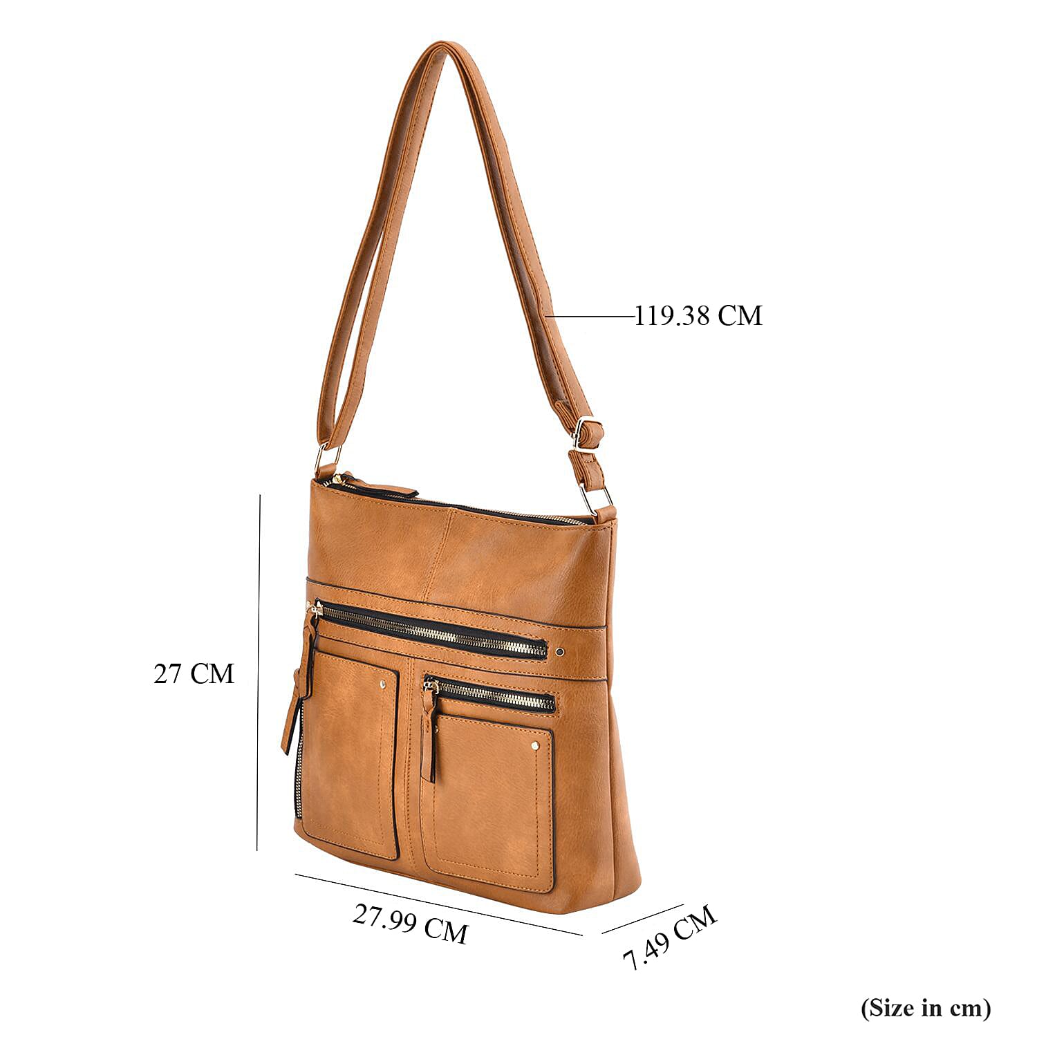 Leatherette Multi Compartment Crossbody Bag - Tan