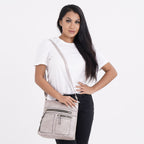 Leatherette Multi Compartment Crossbody Bag - Grey