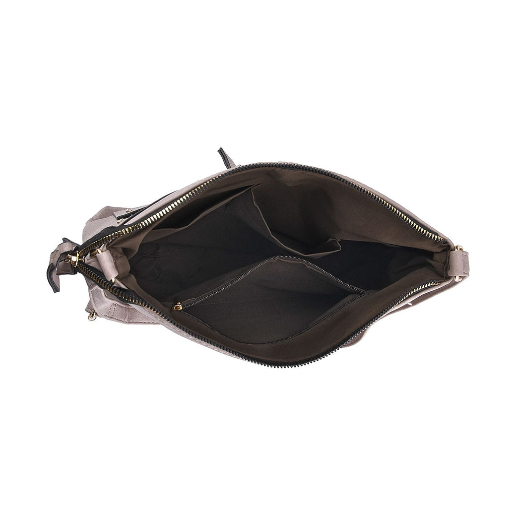 Leatherette Multi Compartment Crossbody Bag - Grey