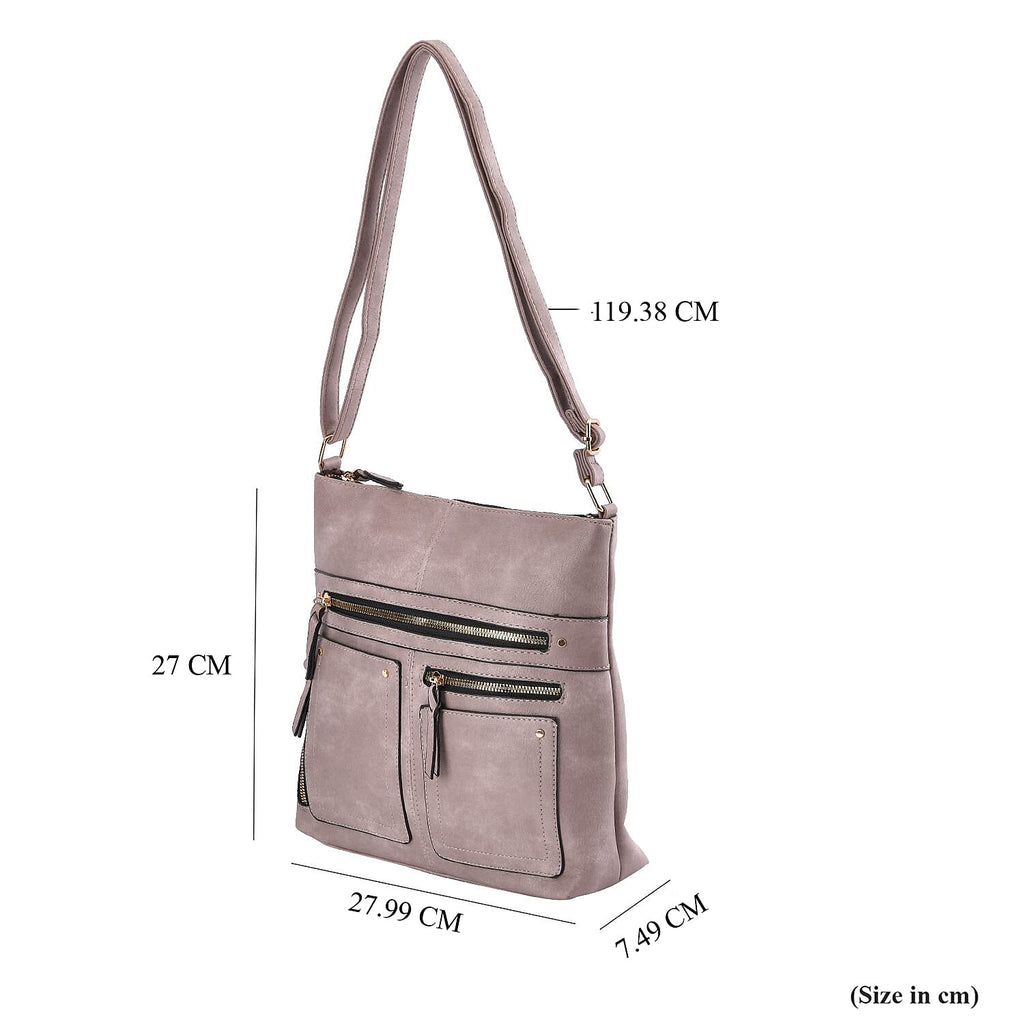 Leatherette Multi Compartment Crossbody Bag - Grey