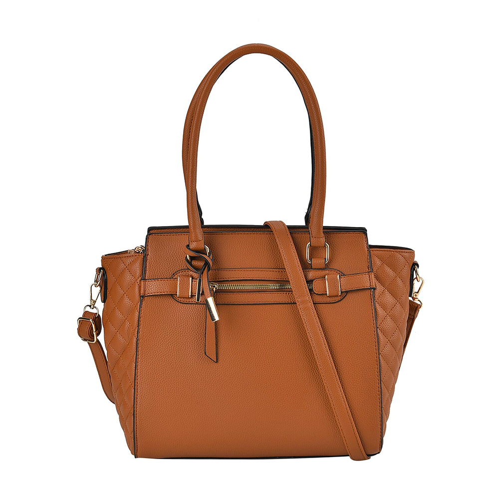 Stylish Solid Leatherette Crossbody Bag with Handle Drop - Tan