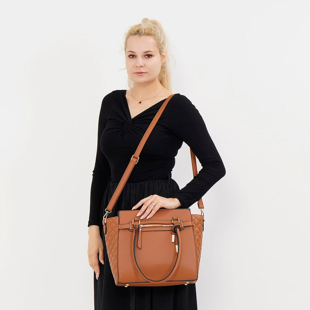 Stylish Solid Leatherette Crossbody Bag with Handle Drop - Tan