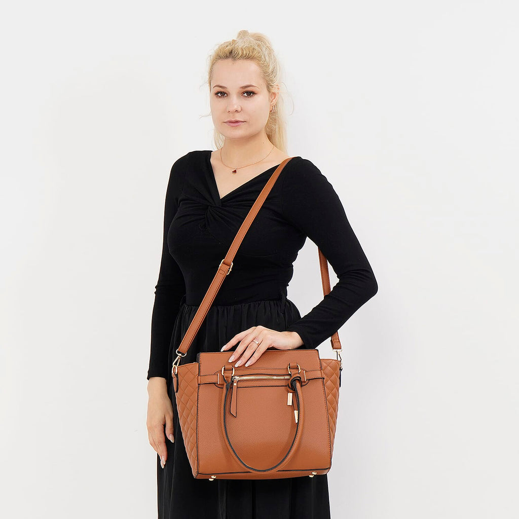Stylish Solid Leatherette Crossbody Bag with Handle Drop - Tan