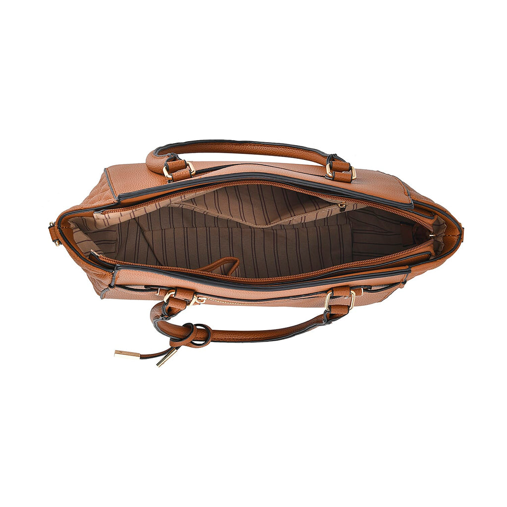 Stylish Solid Leatherette Crossbody Bag with Handle Drop - Tan
