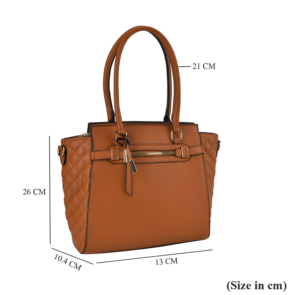 Stylish Solid Leatherette Crossbody Bag with Handle Drop - Tan