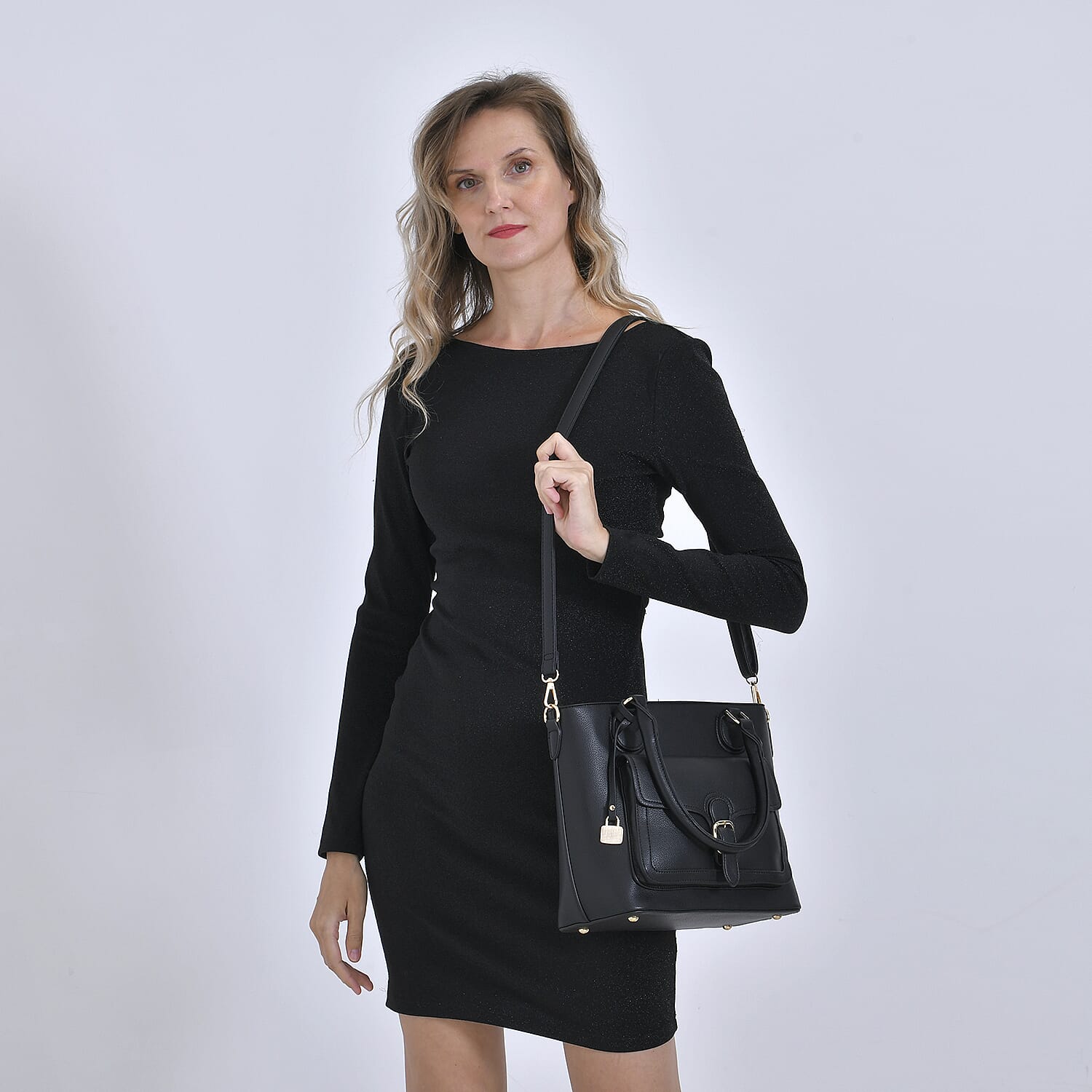 Solid Satchel Crossbody Bag - Black