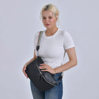 Leatherette Weave Pattern Crossbody Bag - Black