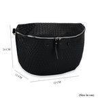 Leatherette Weave Pattern Crossbody Bag - Black