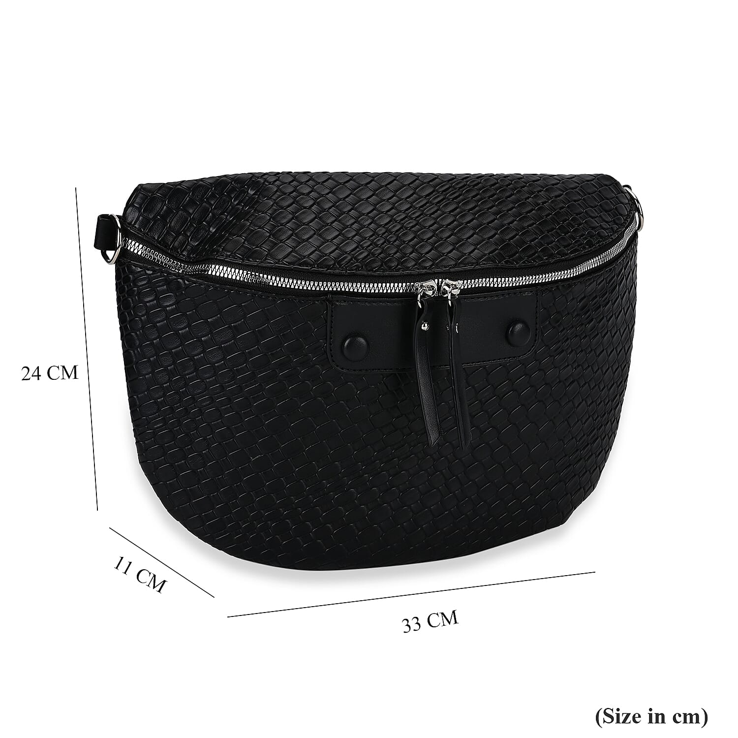 Leatherette Weave Pattern Crossbody Bag - Black