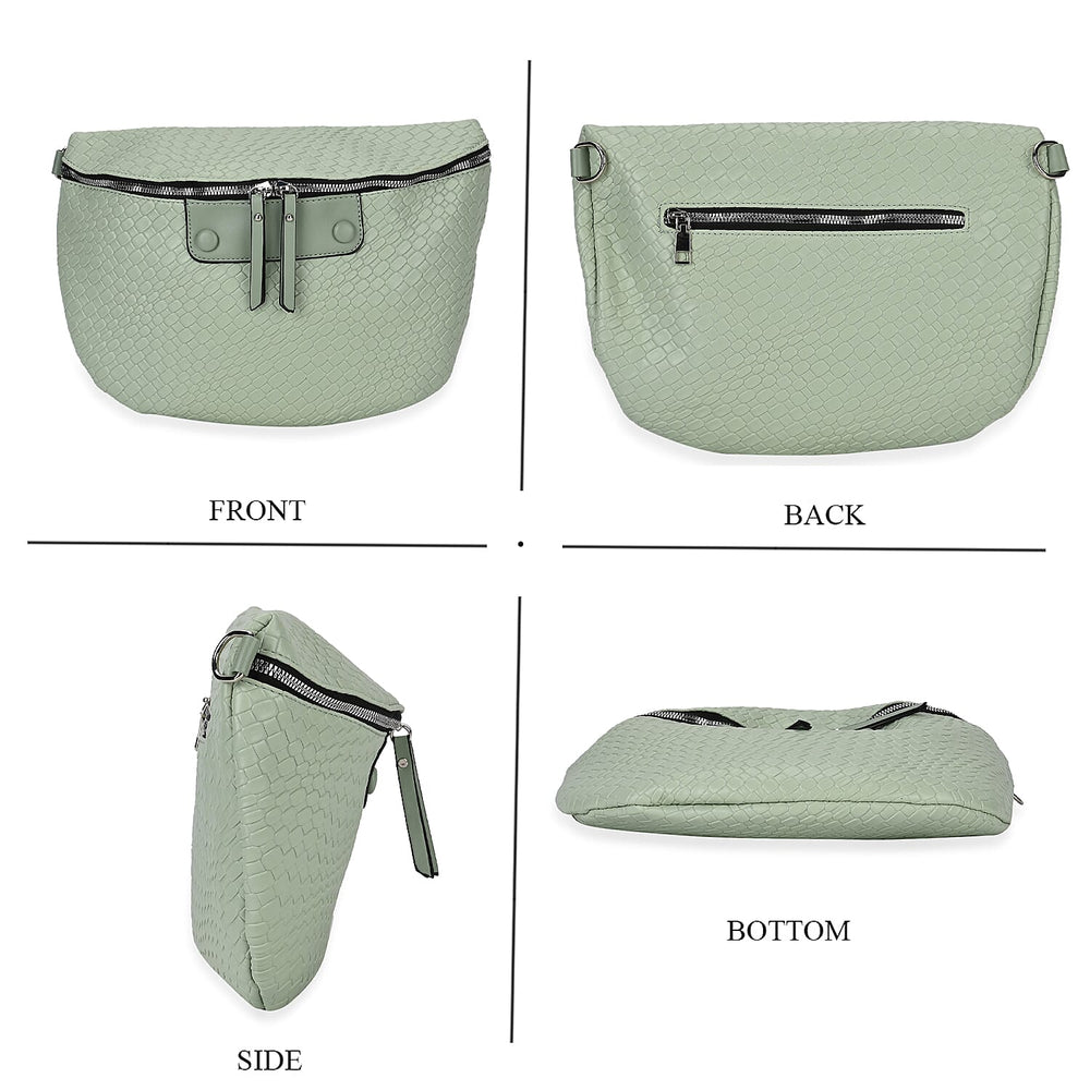 Leatherette Weave Pattern Crossbody Bag - Olive