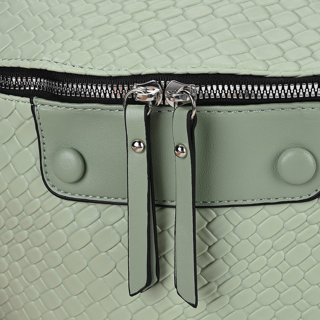 Leatherette Weave Pattern Crossbody Bag - Olive