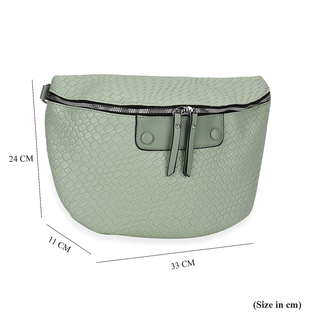 Leatherette Weave Pattern Crossbody Bag - Olive