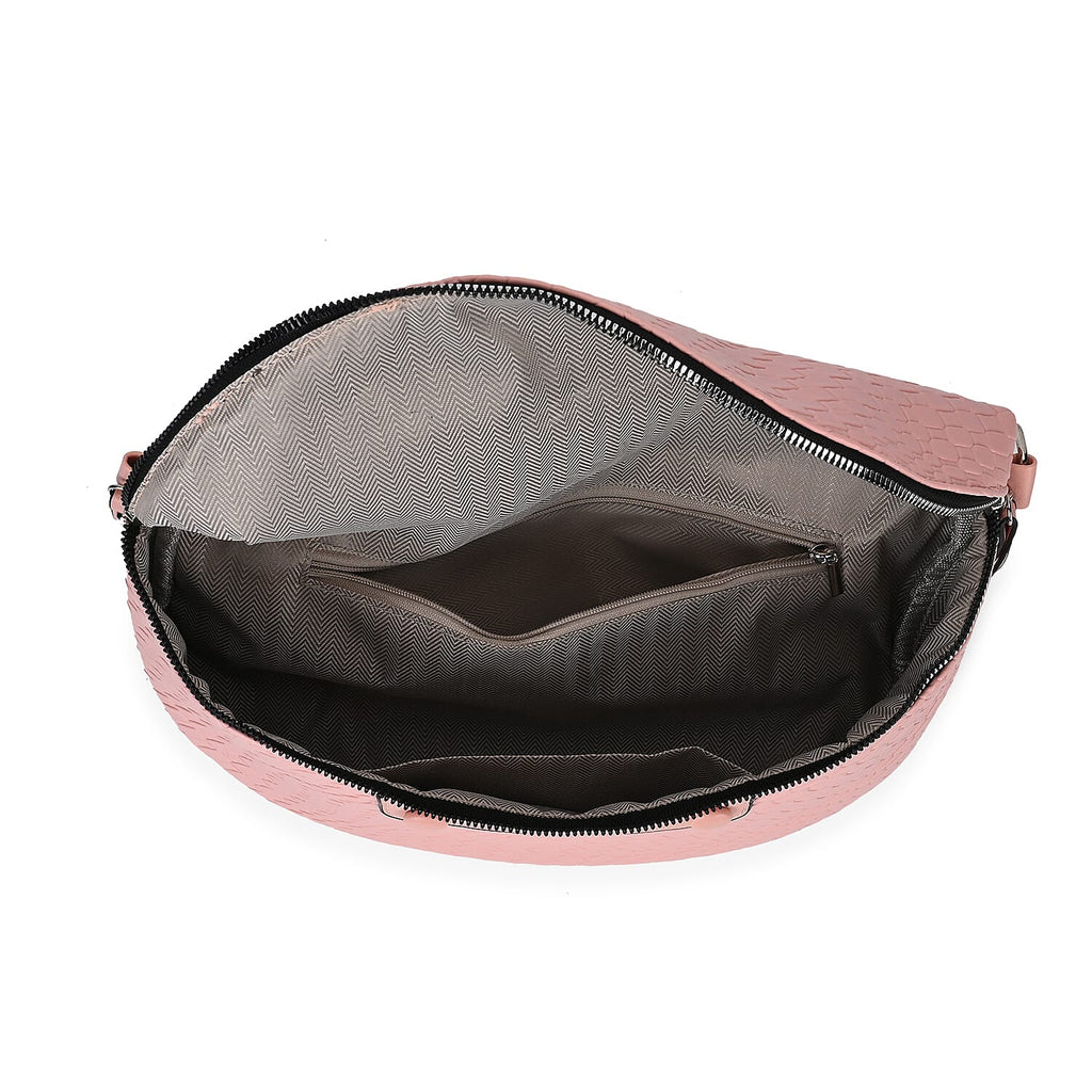 Leatherette Weave Pattern Crossbody Bag - Pink
