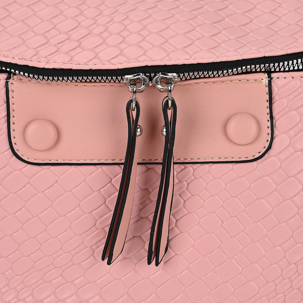 Leatherette Weave Pattern Crossbody Bag - Pink