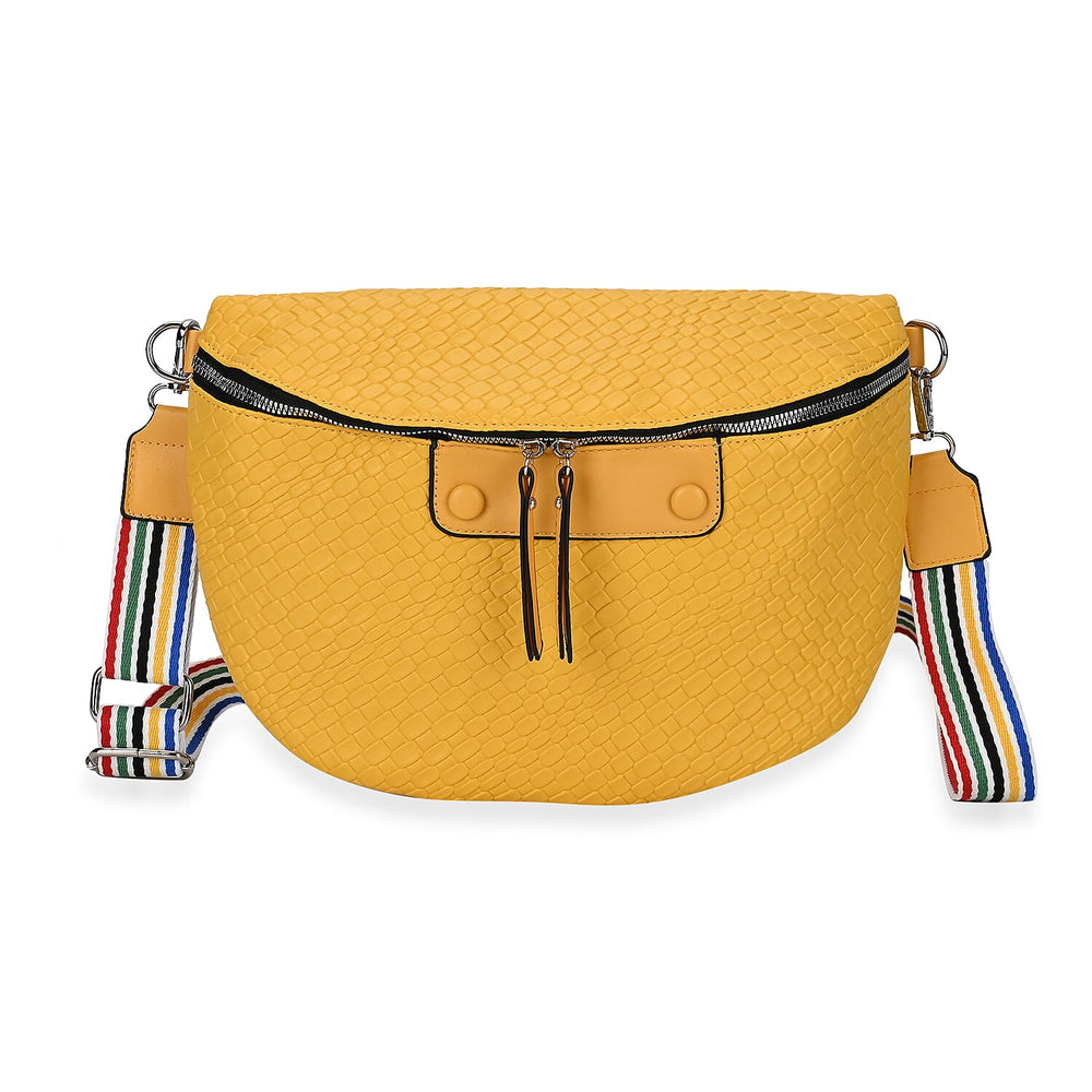 Leatherette Weave Pattern Crossbody Bag - Yellow