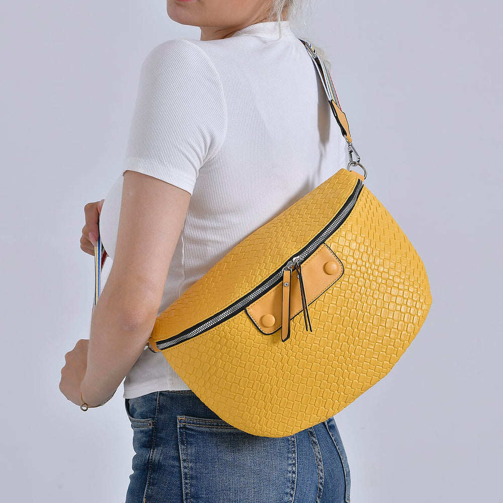 Leatherette Weave Pattern Crossbody Bag - Yellow