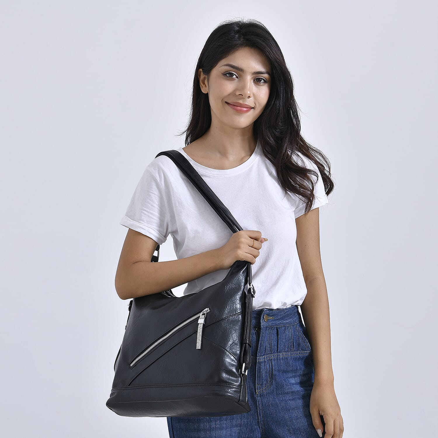 3 in 1 Solid Versatile Styling Crossbody, Shoulder & Tote Bag - Black