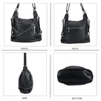 3 in 1 Solid Versatile Styling Crossbody, Shoulder & Tote Bag - Black
