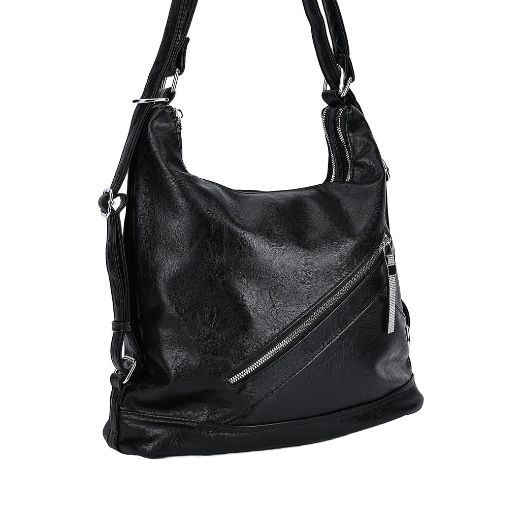 3 in 1 Solid Versatile Styling Crossbody, Shoulder & Tote Bag - Black