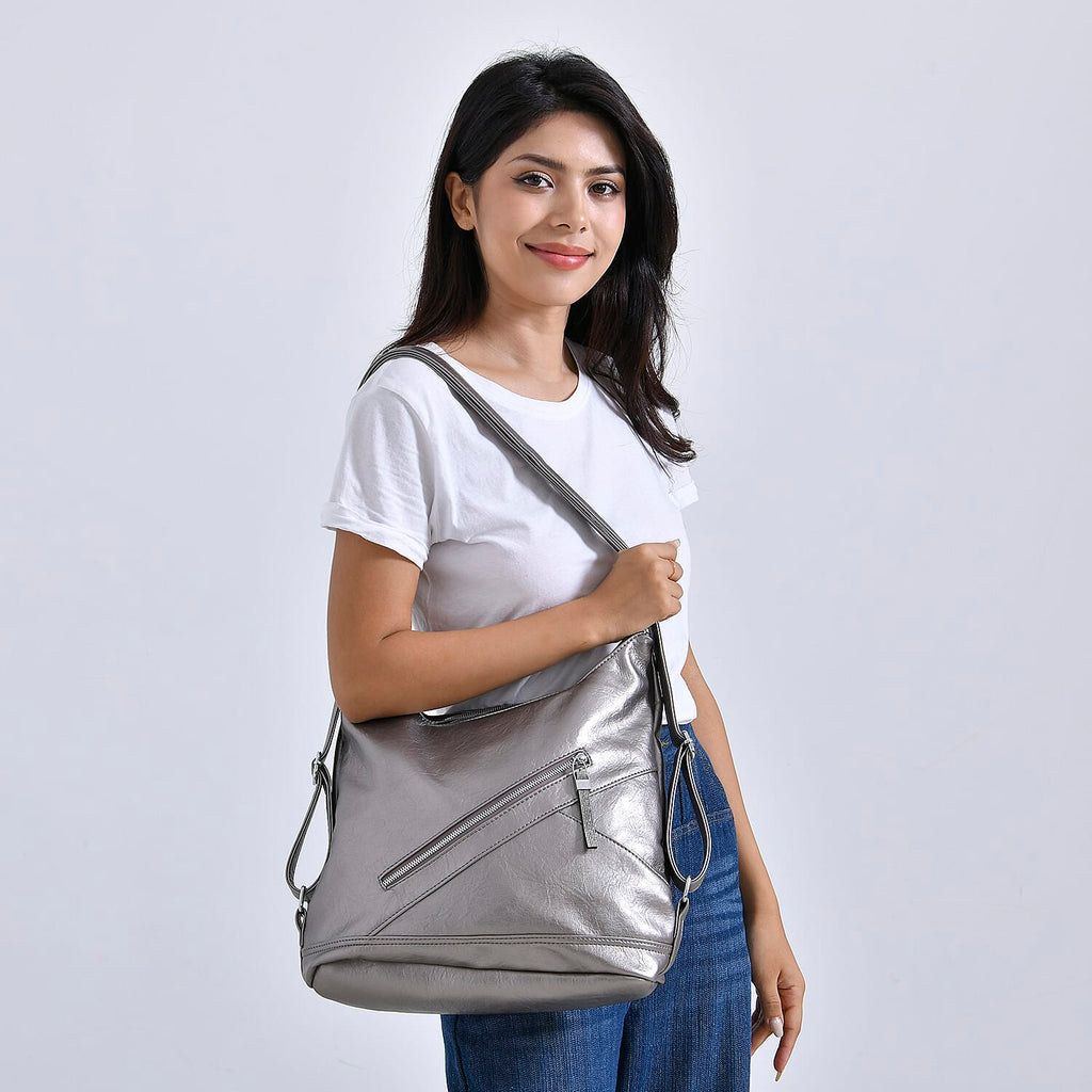 3 in 1 Solid Versatile Styling Crossbody, Shoulder, and Tote Bag (Size 33x13x36 cm) - Silver