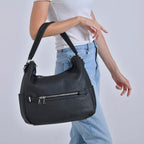Solid Hobo Style Shoulder Bag - Black