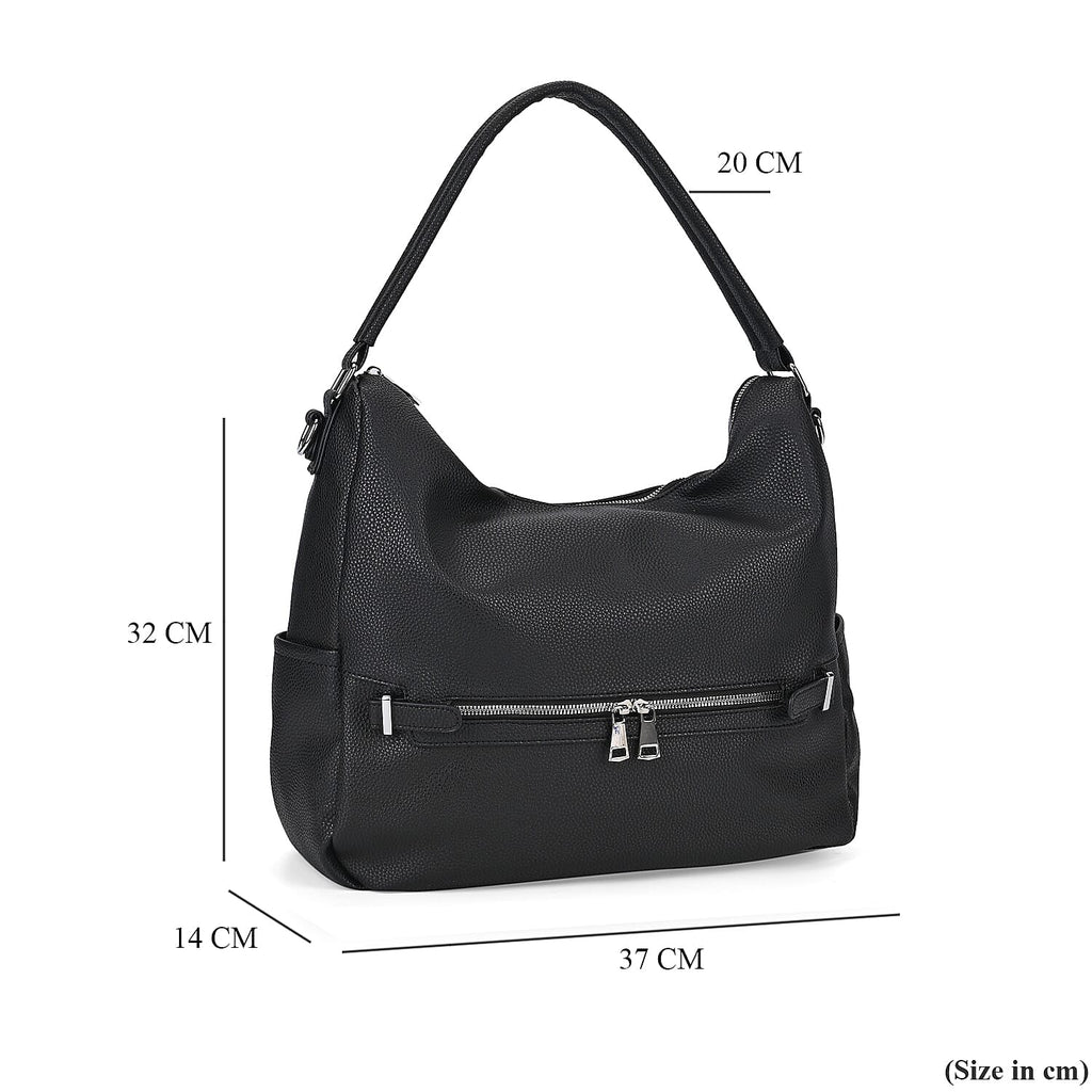 Solid Hobo Style Shoulder Bag - Black