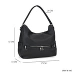 Solid Hobo Style Shoulder Bag - Black