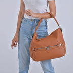 Solid Hobo Style Shoulder Bag - Brown