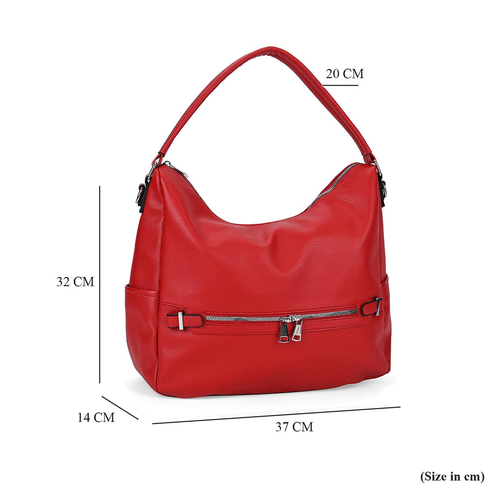 Solid Hobo Style Shoulder Bag - Red