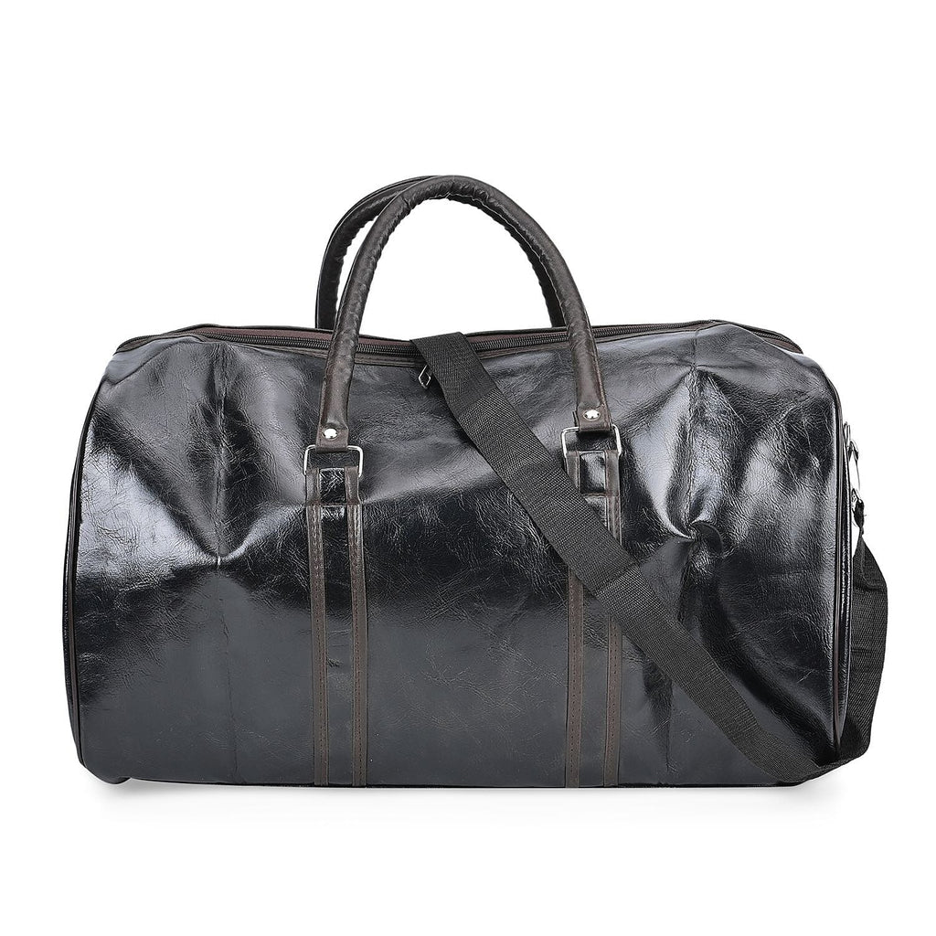Designer Inspired Travel Duffle Bag with Shoulder Strap - Black