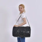 Designer Inspired Travel Duffle Bag with Shoulder Strap - Black