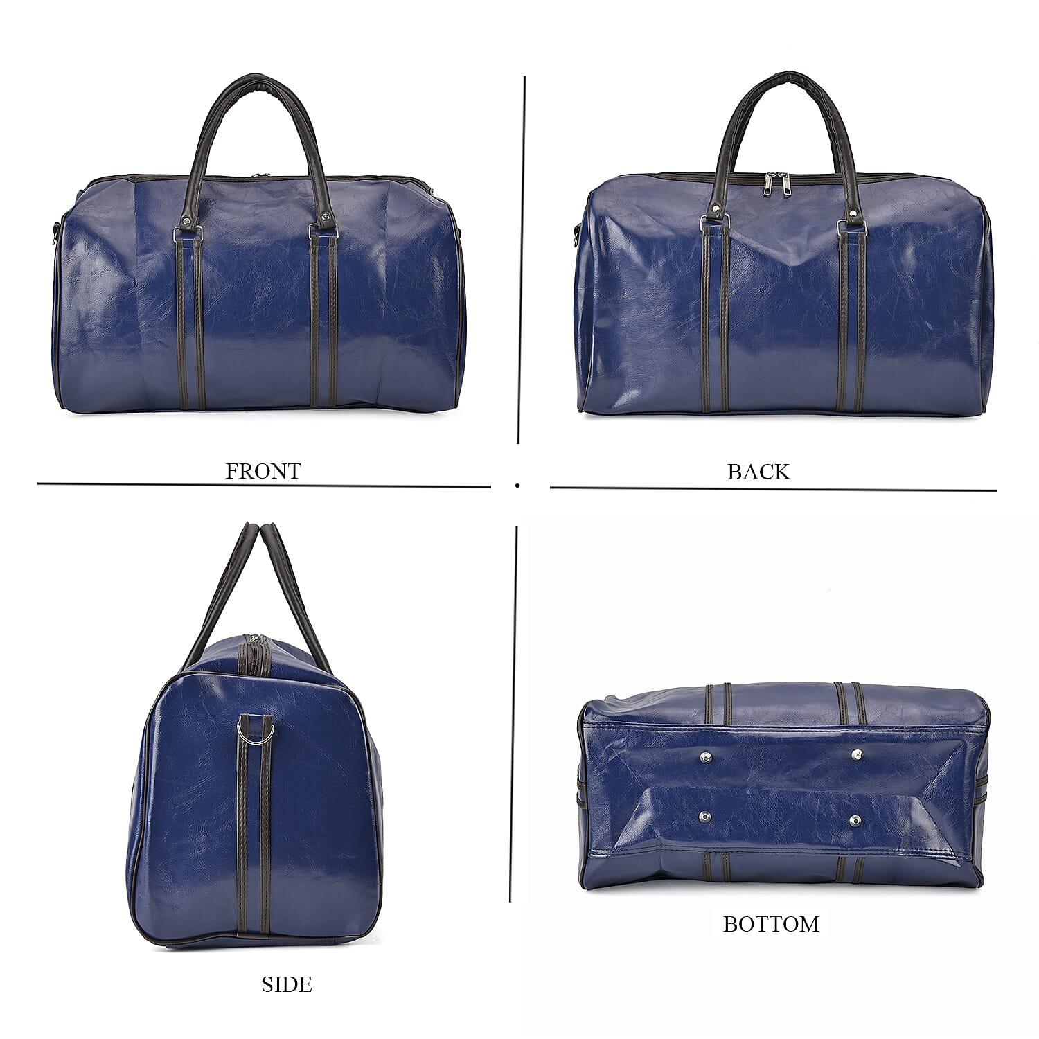 Designer Inspired Travel Duffle Bag with Shoulder Strap - Navy