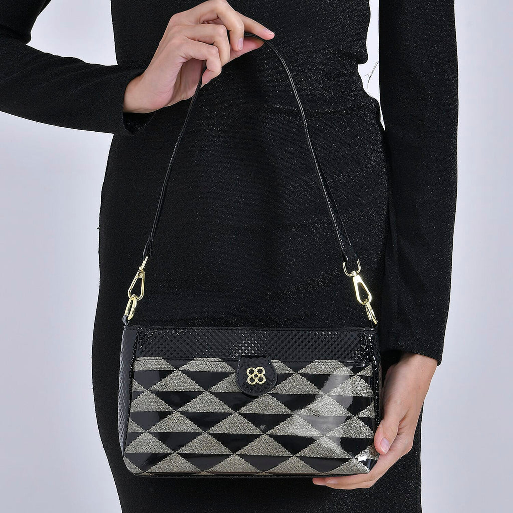 Triangle Patterened Crossbody Bag - Black