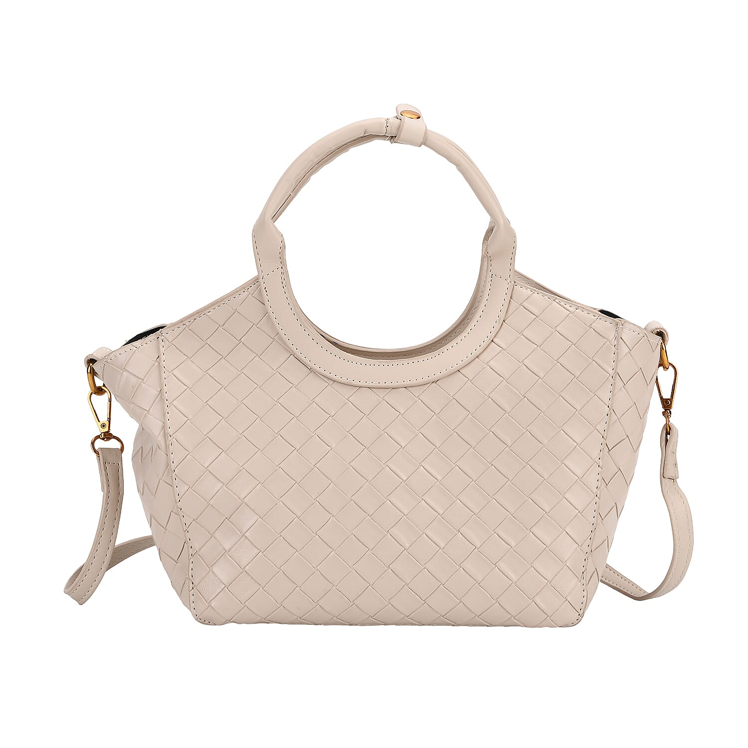 Womens Quilted Handbag with Adjustable Shoulder Strap - Beige