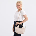 Womens Quilted Handbag with Adjustable Shoulder Strap - Beige