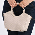 Womens Quilted Handbag with Adjustable Shoulder Strap - Beige