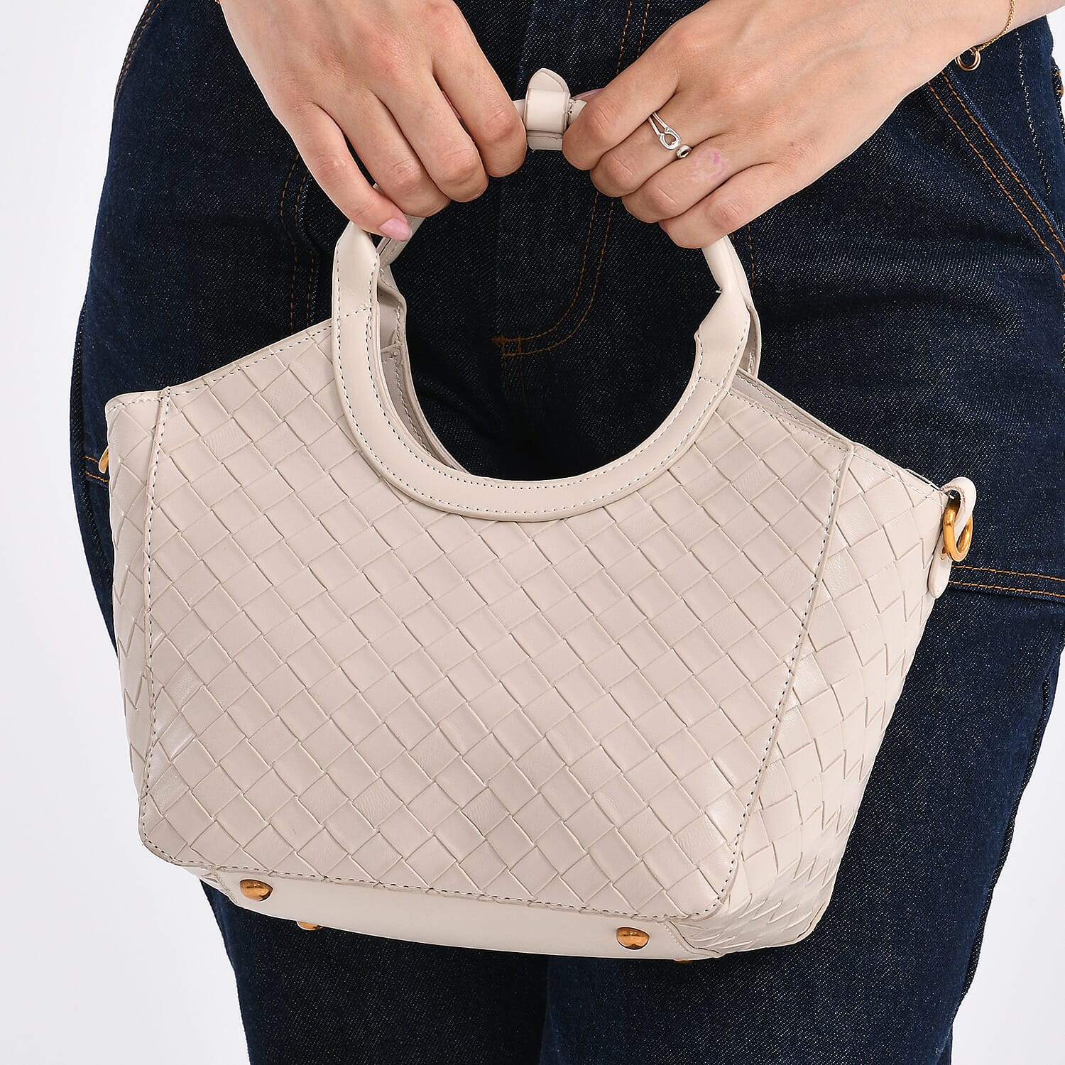Womens Quilted Handbag with Adjustable Shoulder Strap - Beige