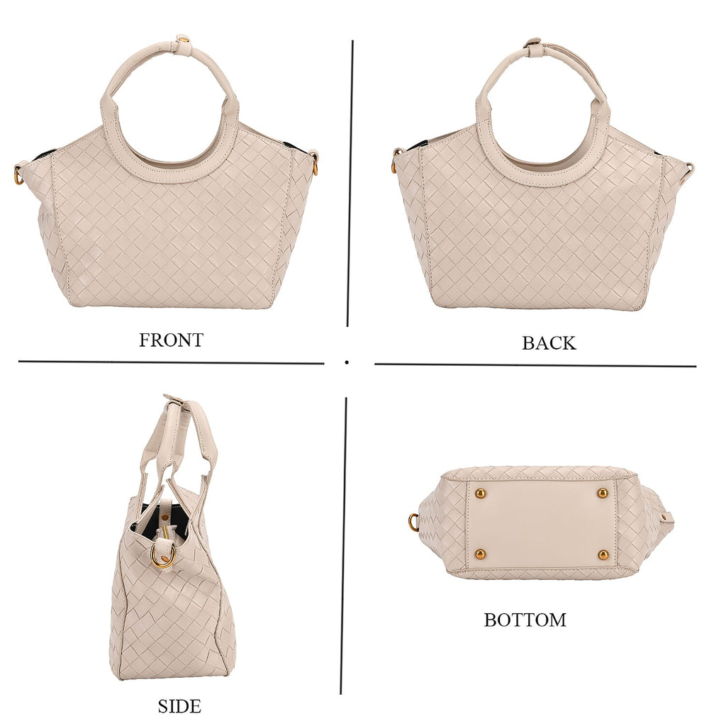 Womens Quilted Handbag with Adjustable Shoulder Strap - Beige