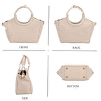 Womens Quilted Handbag with Adjustable Shoulder Strap - Beige