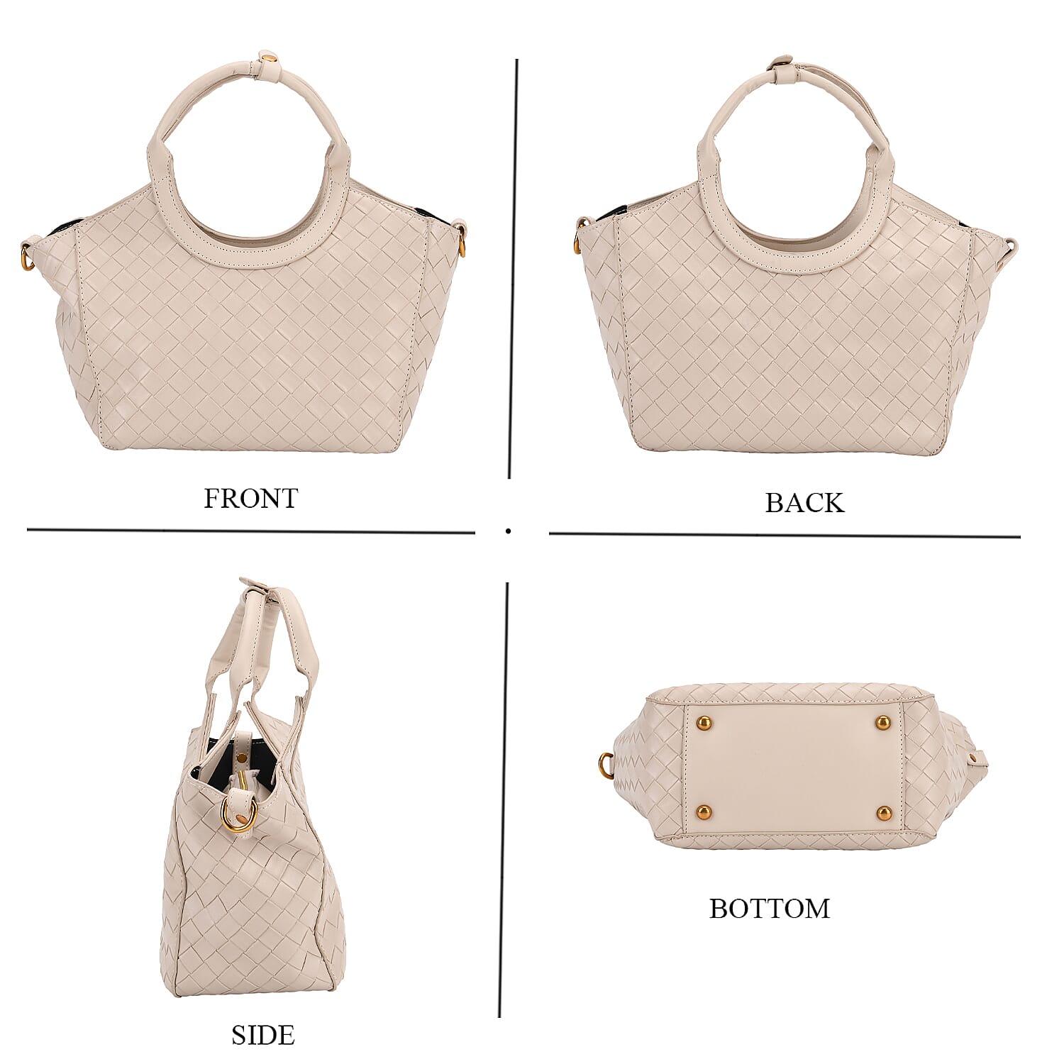 Womens Quilted Handbag with Adjustable Shoulder Strap - Beige