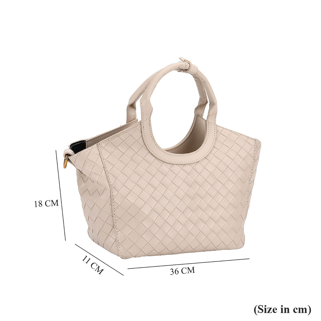 Womens Quilted Handbag with Adjustable Shoulder Strap - Beige