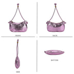 Leatherette Weave Pattern Crossbody Bag - Purple