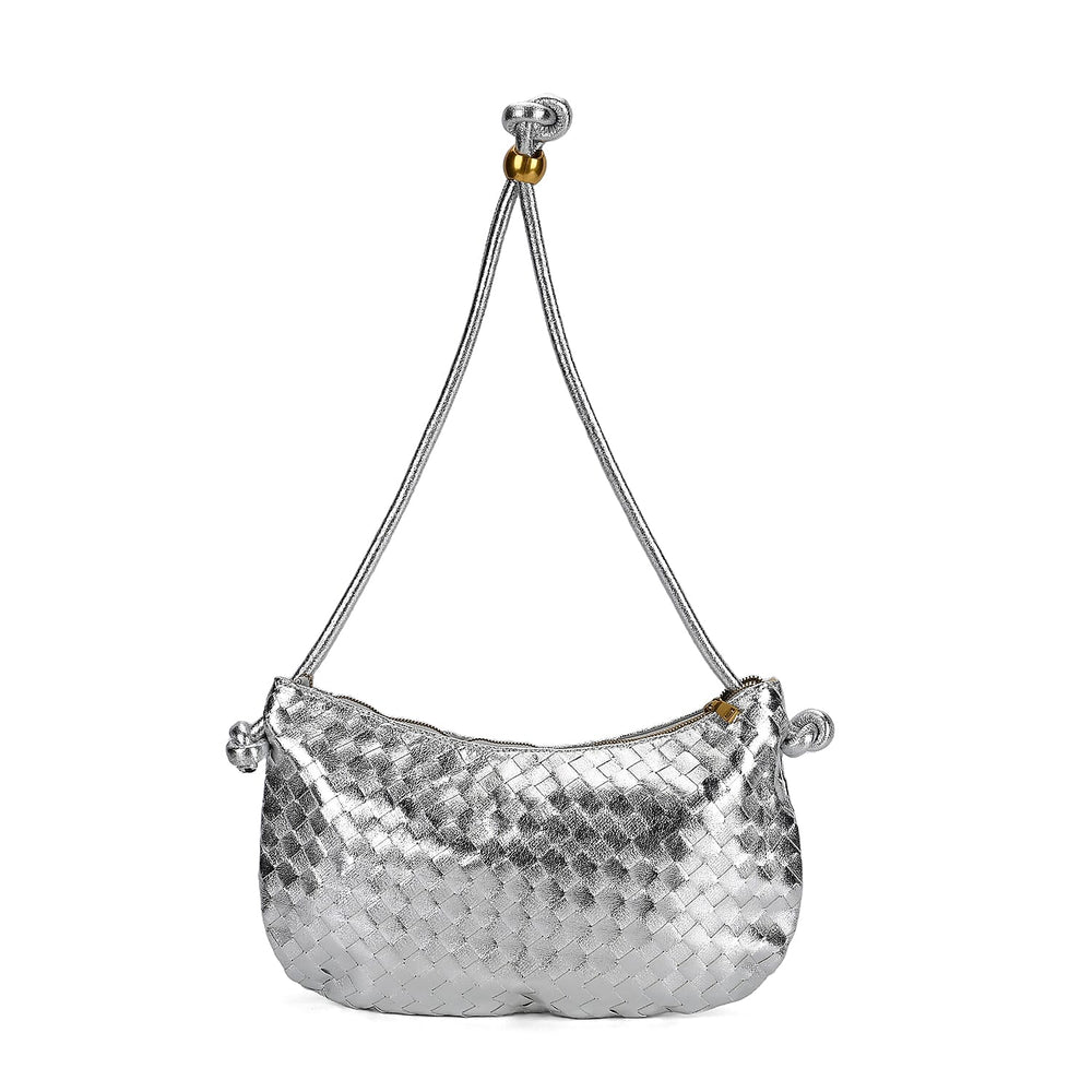 Leatherette Weave Pattern Crossbody Bag - Silver
